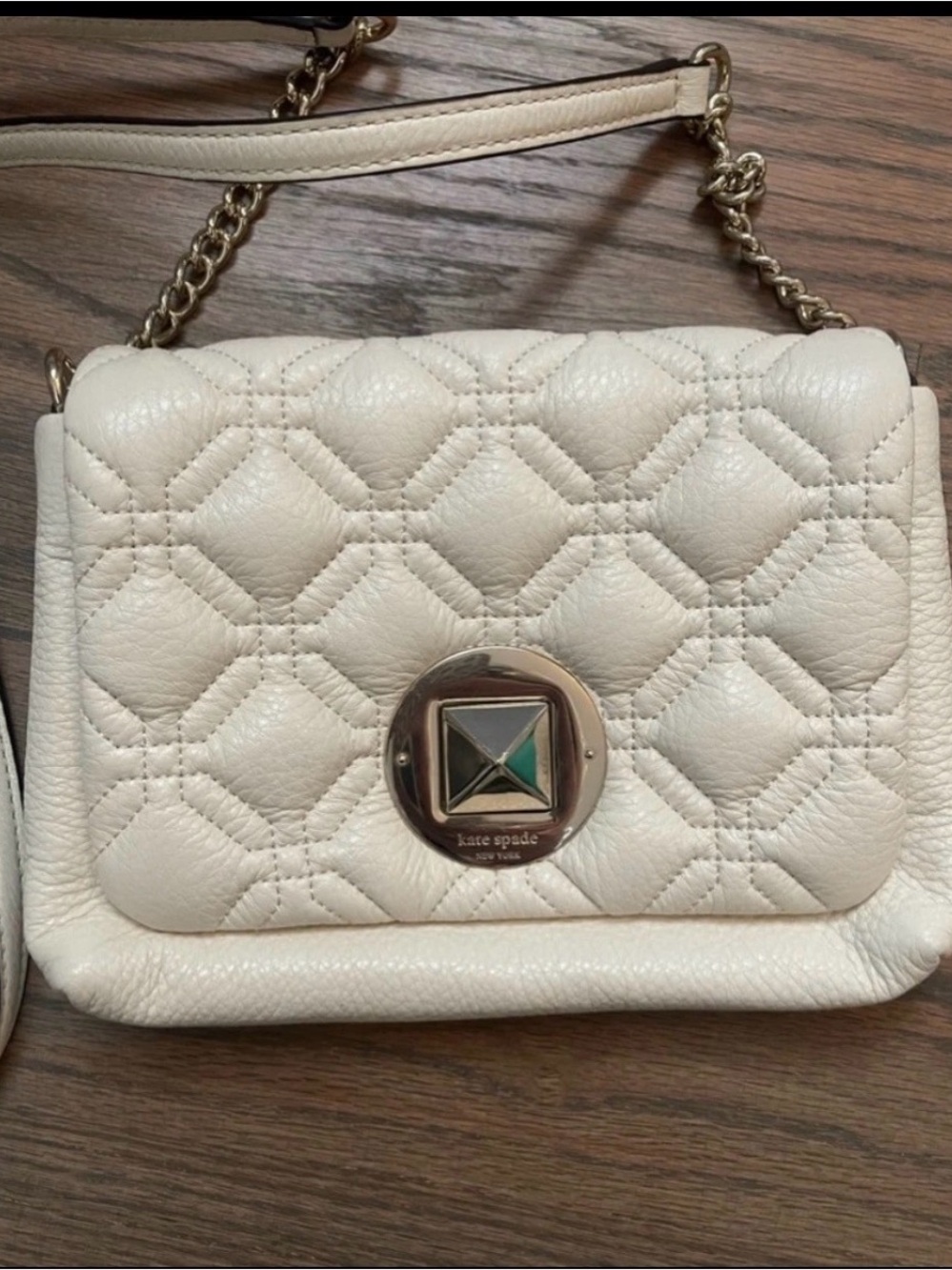 kate spade Cream Quilted Leather Crossbody with Gold-Tone Hardware